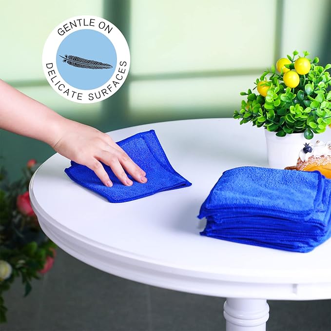 Tanlade Microfiber Cleaning Cloth 6"x6" Cleaning Rags Reasonable Kitchen Towels Microfiber Towels Cars Wash Dry Erase Cloth(Blue, 30 Pcs)