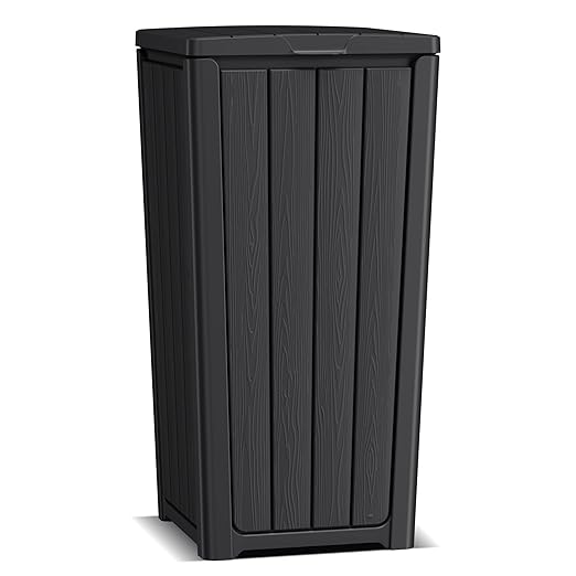 EasyUp Outdoor Trash Can with Lid, Waterproof and Sunscreen Resin Garbage Cans, Outside Trash Bin for Patio, Kitchen, Deck or Backyard(Black)