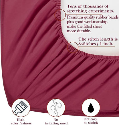 NTBAY Toddler Bedding Set - 4 Piece Soft and Breathable Crib Bedding Set for Boys and Girls, Includes Quilted Comforter, Fitted Sheet, Flat Top Sheet and Envelope Pillowcase, Wine Red