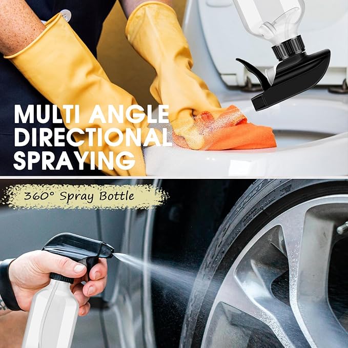 AMORIX Plastic Spray Bottles 2 Pack 360° Water Spray Bottle for Cleaning 10 oz/300 ml Upside Down Spray Bottle Small Mister Squirt Bottle with Adjustable Nozzle for Hair, Cooking, Plant, Pet