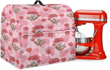 Funny Sloth with Hearts Mixer Cover Stand Mixer Dust Proof Covers with Handle and Front Pockets Kitchen Aid Mixer Cover for 6-8 Qt Mixer,Kitchen Coffee Maker Toaster Machine Dust Cover
