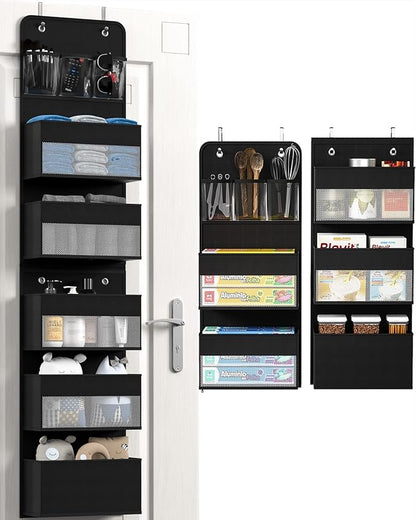 Over Door Organizer, 6 Shelf Camper Storage for RV Bathroom, Behind The Door Storage, Hanging Organizers for Toy Diaper Bedroom Closet (Black)