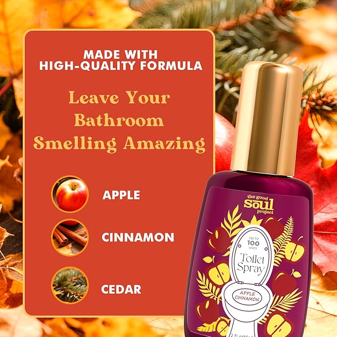 Toilet Spray, Travel Essentials, Apple Cinnamon, 4 Fl.Oz, Up to 200 Uses, Bathroom Odor Eliminator, Air Fresheners for Home and Work