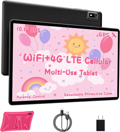 HAOVM Tablet 10 inch, 4G SIM Unlocked, Android 14 Tablet with SIM Card Slot, IPS Touch Screen, 2.0GHz Fast Processor,3GB+32GB+TF Expand,2.4G/5GHz WiFi,8MP Camera, GPS, Pink case