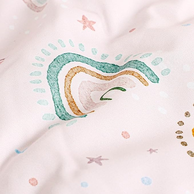 Twin Size Toddler Bedding Set for Girls 5 Piece Toddler Girl Bedding, Super Soft Toddler Comforter Set Includes Comforter, Flat Sheet, Fitted Sheet, Pillowcase (Pink Cute Rainbow)