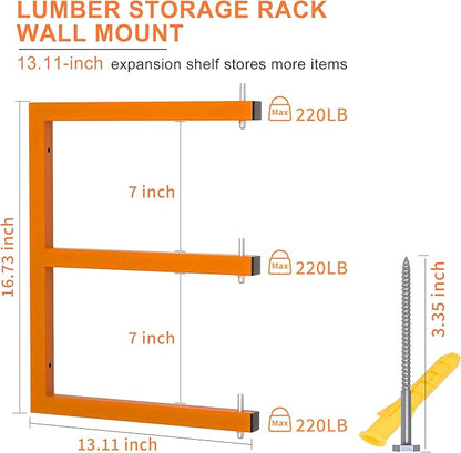 Lumber Rack Wall-Mounted Lumber Storage Rack, Heavy Duty Wood Storage Racks with 9-Level System, 1980 LB Sturdy Garage Wood Organizer, Orange Lumber Metal Racks for Indoor and Outdoor (6 Pack)