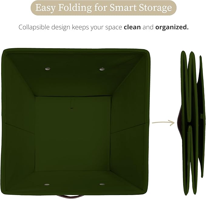 DECOMOMO Storage Baskets, 13x15x13 Storage Cube Bins with Labels for Organizing Shelves Kallax (Kallax / 4pcs, Olive Green)