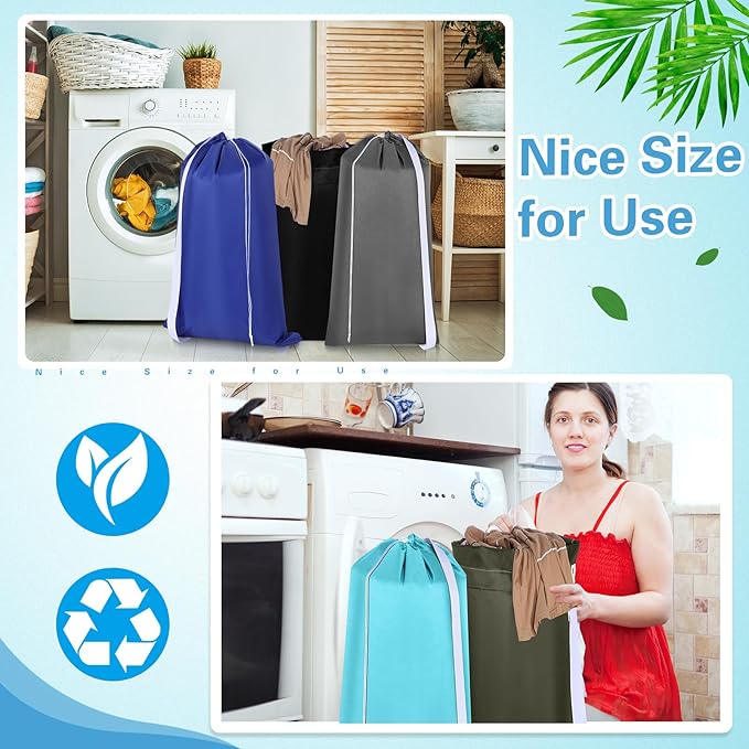 10 Pcs Nylon Extra Large Laundry Bag with Strap Travel Laundry Bags with Drawstring Closure Portable Cloth Bag for College Dorm Apartment Dwellers(Dark Color,27 x 13 Inch)