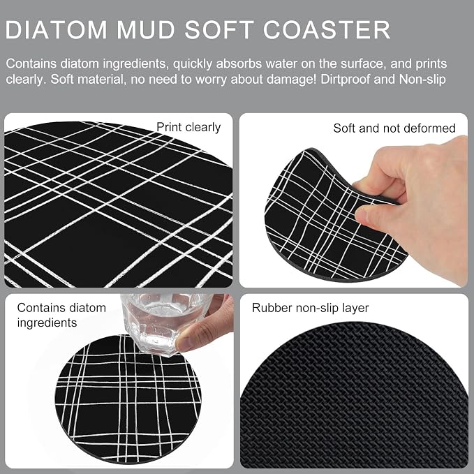 Simple Grid Coasters Set of 6 Absorbent Coasters