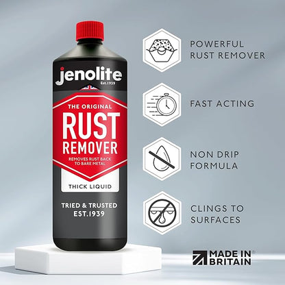 JENOLITE Rust Remover for Metal - Fast Acting No Drip Thick Liquid - Industrial Strength, Removes Rust Back to Bare Metal - 34 oz (1kg)