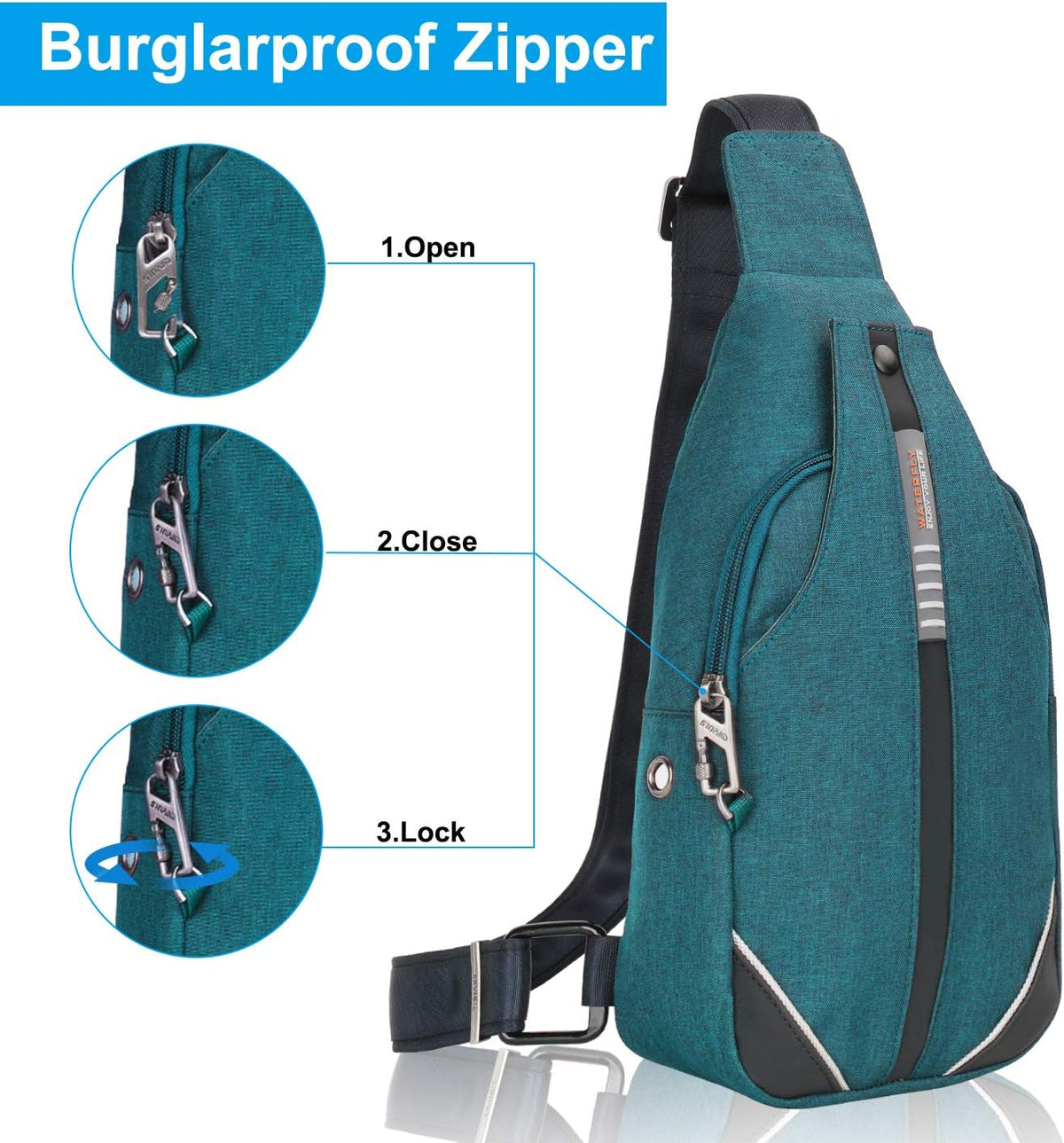 WATERFLY Small Crossbody Sling Backpack Anti Theft Backpack for Traveling Chest Shoulder Bag