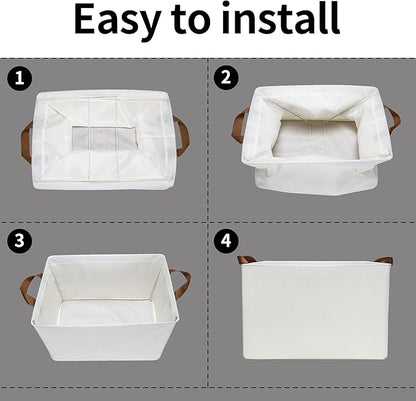 GRANNY SAYS Closet Storage Baskets, Collapsible Fabric Storage Bins with Metal Frame, Clothes Organizer Bins, Large Baskets for Shelves, Ivory, 4-Pack