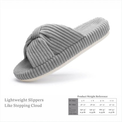 Chantomoo Slippers for Women Memory Foam House Bedroom Corduroy Bow Crossbands Slide Slipper Shoes Comfy Trendy Gift Slippers