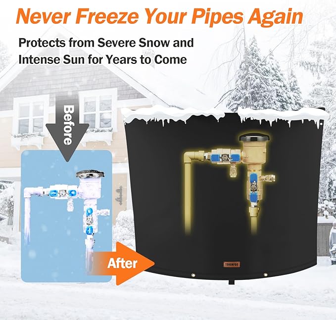 Backflow Preventer Pipe Insulation Cover (5°F) - Irrigation Sprinkler Valve Insulated Pouch - Water Well Pump Cover - Sturdy 5 Layers for Winter Freeze Protection, 28" W x 20" H, Black