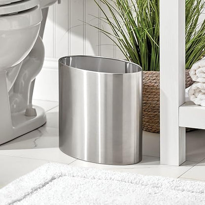 mDesign Stainless Steel Metal Oval Trash Can, 7.9 Liter/2.09 Gallon Wastebasket, Garbage Basket Bin for Bathroom, Bedroom, Kitchen, Office, Holds Waste and Recycle, Mirri Collection, Brushed/Chrome