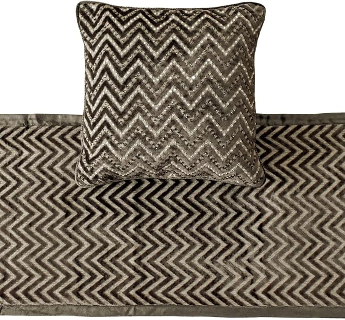 The HomeCentric King Queen Twin Grey Decorative Queen 74"x18" Bed Runner Without Pillow Cover, Crystals Bed Scarf on Velvet Fabric - Grey Crystal Chevy