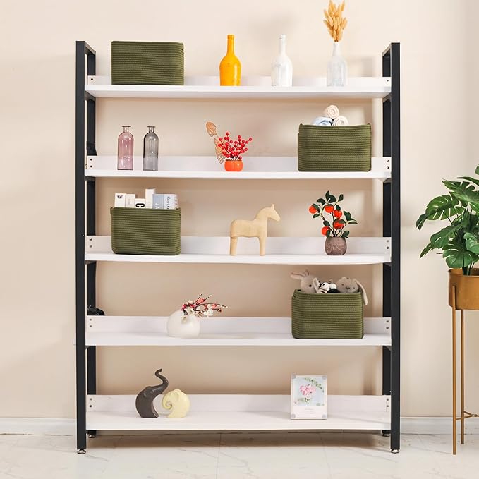 Storage Basket for Shelves, Small Baskets for Organizing, Woven Cotton Rope Baskets for Storage, Book Basket, Decorative Shelf Basket, 12.5"Lx9.1''Wx7.9''H (4 Packs) Green
