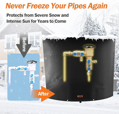 Backflow Preventer Pipe Insulation Cover (5°F) - Irrigation Sprinkler Valve Insulated Pouch - Water Well Pump Cover - Sturdy 5 Layers for Winter Freeze Protection, 40" W x 40" H, Black