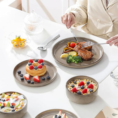 vancasso PLAYA Plates and Bowls Sets, 18 Pieces Dark Brown Dinnerware Sets