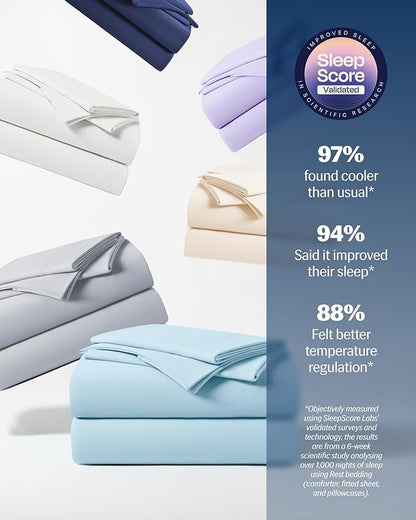REST® Evercool®+ Starter Sheet Set, TwinXL Light Blue, Breathable Bed Sheets for Hot Sleeper and Night Sweats, with Pillowcases, Ionic+ Self-Cleaning Silver Yarn for Sensitive Skin, 3PCS No Flat Sheet