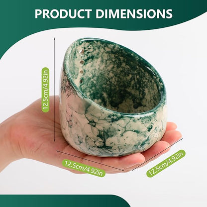 Pottery Herb Stripper Bowl, Handmade Ceramic Herb Peeling Bowl, for Separating Leaves and Stems (Green)