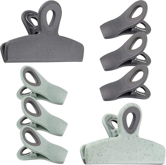 COOK WITH COLOR Bag Clips - Heavy Duty Chip Clip and Refrigerator Magnet Clips for Food Storage with Air Tight Seal Grip, Speckled Gray & Teal, 8 Pack