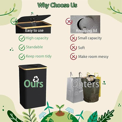 Recycling Bin for Kitchen Indoor Home, Large 100L/ 26 Gallon Recycle Bin with Lid Removeable Reusable Inner Bag Bottle Can Glass Waste Plastice Stickers (Red, 26 Gallon)