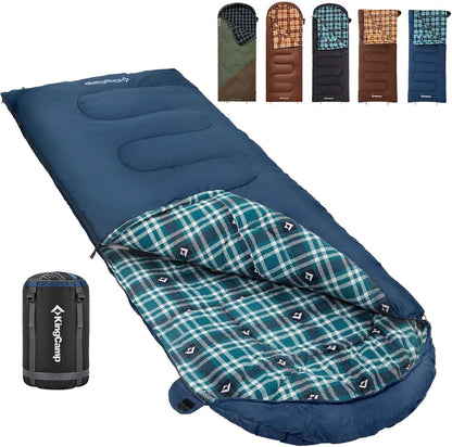 KingCamp Sleeping Bag for Adults, Cold Weather & Warm XL Big and Tall Flannel Sleeping Bags with Compression Sack Portable Waterproof Essentials Gear Accessories for Outdoor Camping