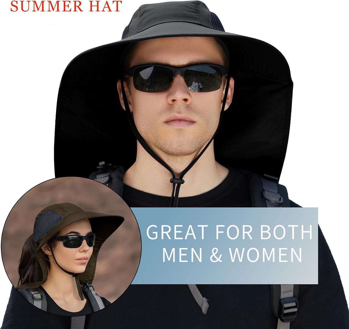 Sun Hat for Men Women with Neck Flap,UPF 50+ UV Protective Hiking Fishing Hats,Wide Brim Sun Hat for Women&Men