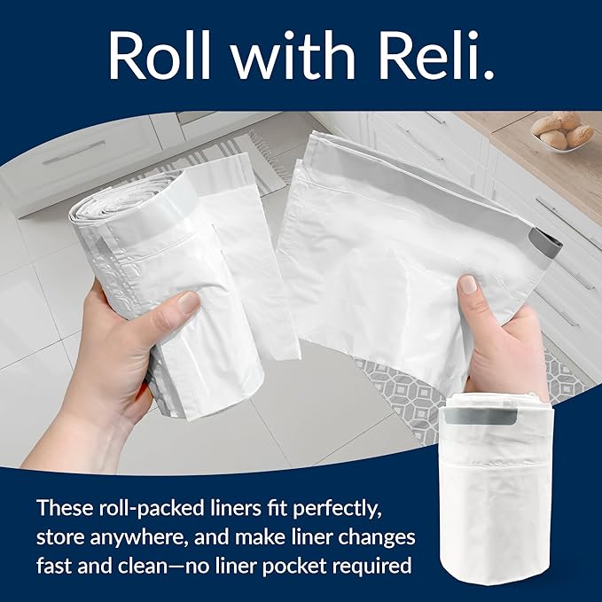 Reli. SuperFit Code Q (225 Count) | Compatible with Simplehuman Code Q | Custom Fit Liners | Drawstring Trash Bags | 50-65 Liter / 13-17 Gallon | White | Roll Pack