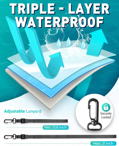 Hiearcool Waterproof Phone Pouch, Water Proof Phone Case for iPhone, Waterproof Cell Phone Dry Bag for Cruise Travel Vacation Essentials Large Waterproof Phone Holder 4 Pack-Black&Clear