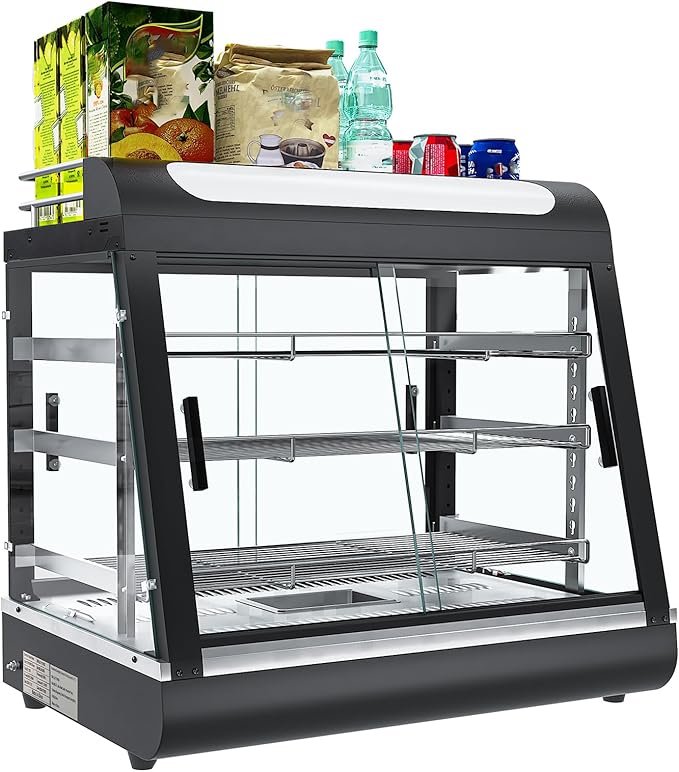Whalefall Countertop Food Warmer with top Holder, 27 inch Commercial Food Warming Cabinet, tri-Color Lighting, w/Thermometer and Adjustable Thermostat for Cafeteria Kitchens Restaurants
