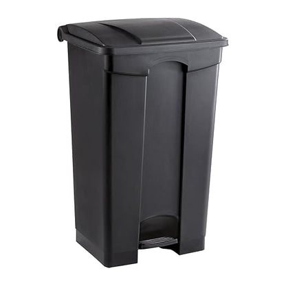 Safco Step On Plastic Trash Can with Foot Pedal, 23 Gallon Garbage Can for Kitchen, Indoor or Outdoor Use, Hands Free, Black