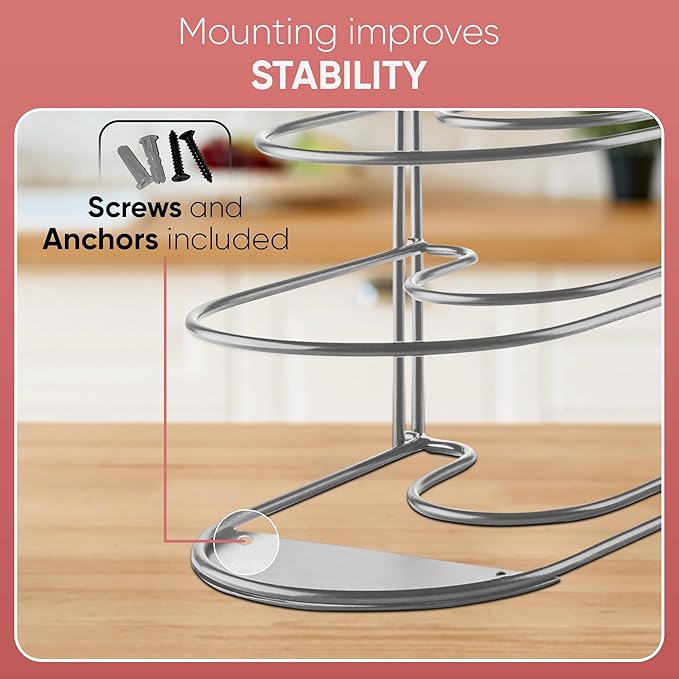 Heavy-Duty Pots and Pans Organizer | 5-Tier Cookware & Lid Storage Rack | Free-Standing or Wall-Mount | Kitchen Organizer for Cast Iron Skillets, Pots, Frying Pans, Lids | Chrome