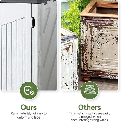 Aoxun White Outdoor Storage Cabinet with 2 Shelves, 35 Cu.Ft Trash Can Storage Shed, Waterproof, Horizontal Storage for Garbage Bin, Generator, Lawn Mower
