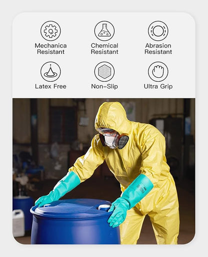 PACIFIC PPE 2 Pairs Chemical Resistant Nitrile Gloves, Resist Household Acid, Alkali, Solvent and Oil, 28 mil, 18", Large