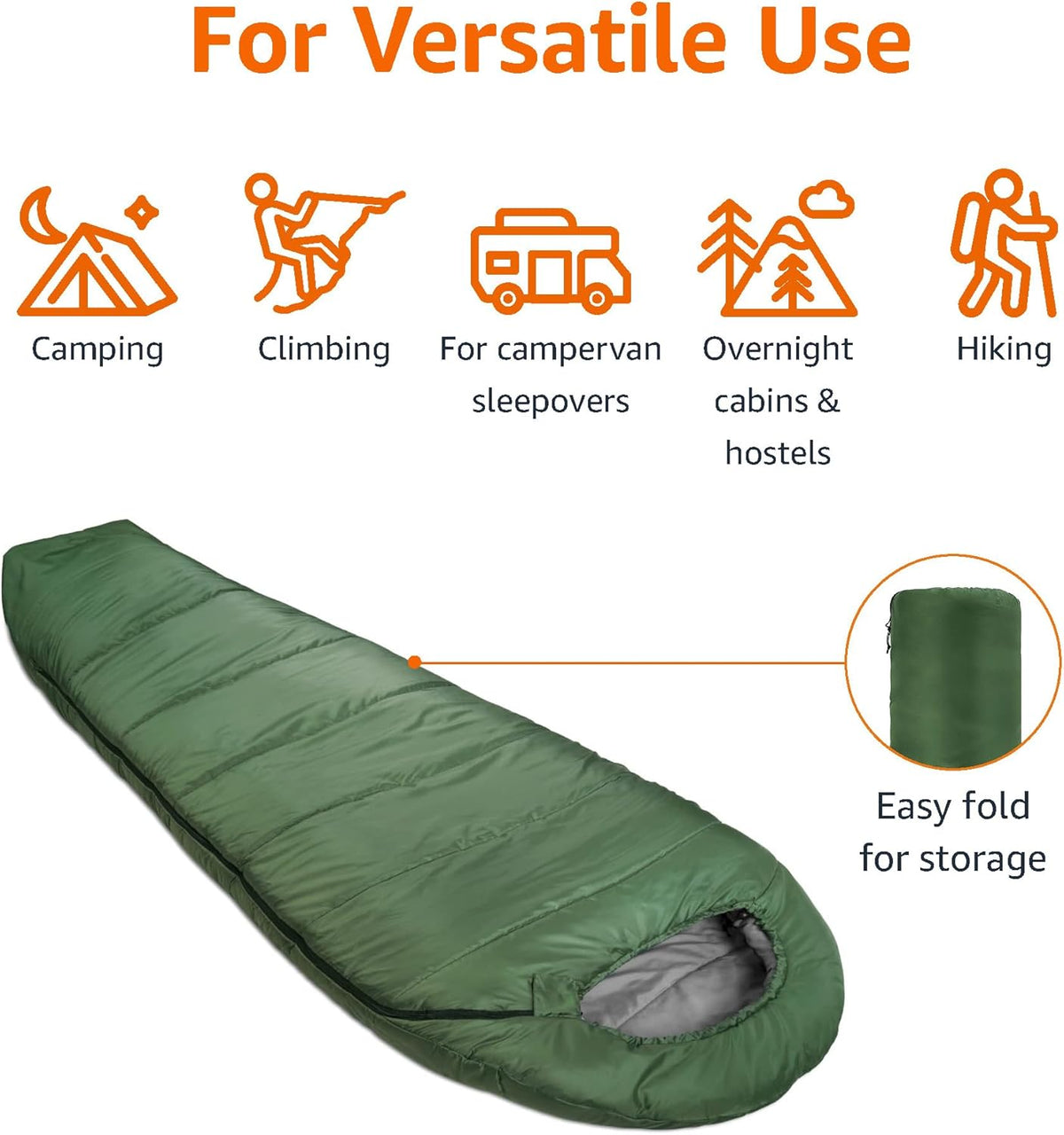Amazon Basics 20°F Cold Weather Mummy Sleeping Bag, 82 Inches x 33 Inches, Olive Green