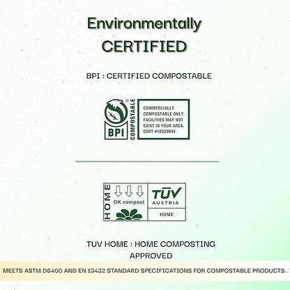 2.6 Gallon Compostable Food Scrap Bags - Handle Tie (100 Count) | BPI & OK Home Certified | Counter Top Bin, Kitchen Trash, Home & Yard Waste Bags