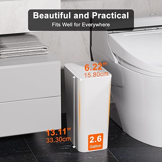 N. NETDOT 3 Pack 2.6 Gallon / 10L Bathroom Trash Can with Lid,Kitchen Garbage Can Small Trash Bin Waste Basket for Bathroom,Kitchen,Bedroom,Living Room,Office - Off White