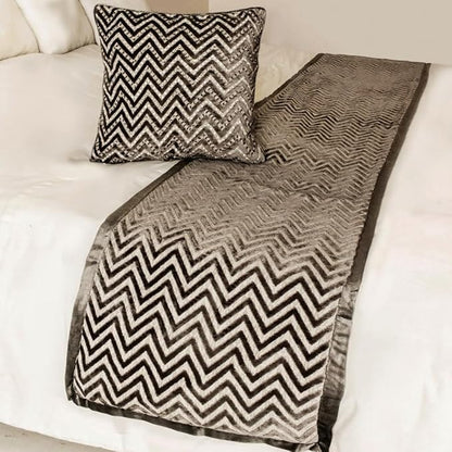 The HomeCentric King Queen Twin Grey Decorative Full 68"x18" Bed Runner with 2 Pillow Cover, Crystals Bed Scarf on Velvet Fabric - Grey Crystal Chevy