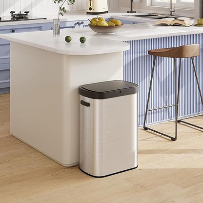 WLIVE 13 Gallon Trash Can, 50 Liter Large Capacity Motion Sensor Automatic Trash Cans Touchless with LED Indicator, Brushed Stainless Steel Finish Garbage Cans for Kitchen, Office, School, Silver