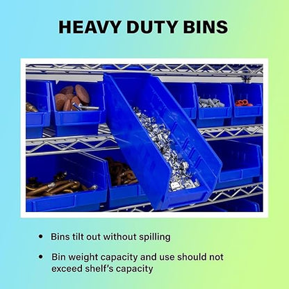 Akro-Mils 30120 Plastic Shelf Bins, Heavy Duty Storage Bins for Garage, Closet, and Drawer Organization, 12-Inch x 4-Inch x 4-Inch, Blue, 24-Pack