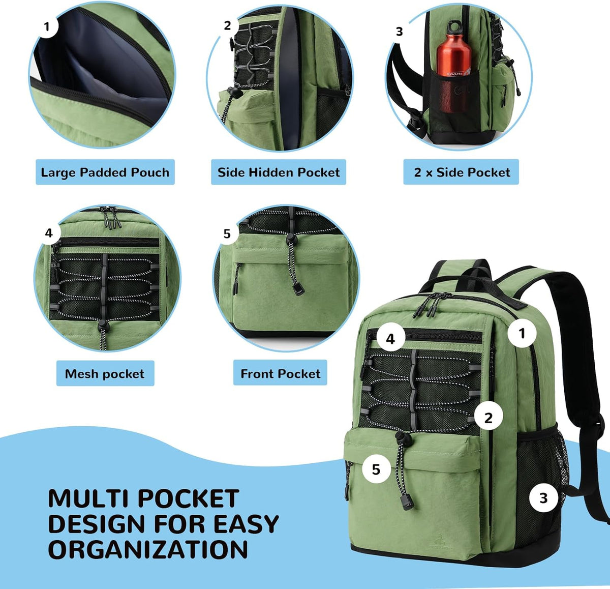 10L Small Size Casual Backpack for Kids Girls Boys Ages 3-9, Mini Waterproof Outdoor Sport Travel Hiking Camping Daypack (Light Blue)