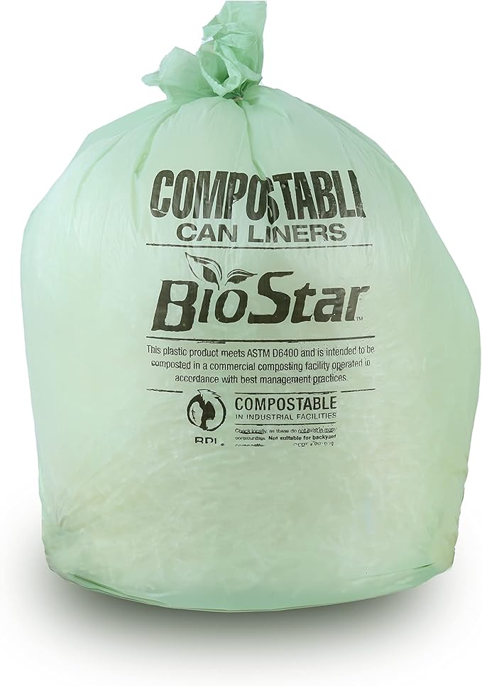 Plasticplace 12-16 Gallon Compostable Trash Bags │ 1Mil │ Green Tint Garbage Can Liners │ 24” x 33” (100 Count)
