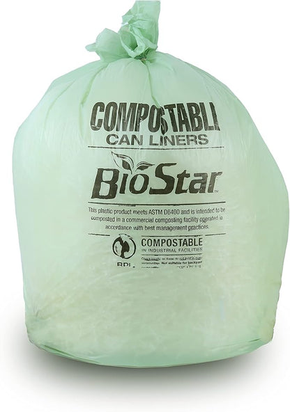Plasticplace 12-16 Gallon Compostable Trash Bags │ 1Mil │ Green Tint Garbage Can Liners │ 24” x 33” (100 Count)