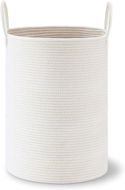 VIPOSCO Large Laundry Hamper, Tall Woven Rope Storage Basket for Blanket, Toys, Dirty Clothes in Living Room, Bathroom, Bedroom - 72L White