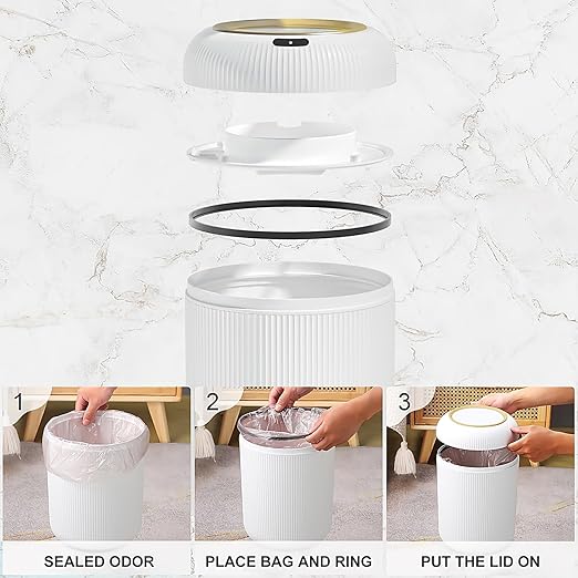 Automatic Motion Sensor Bathroom Trash Can with Lid, 3 Gallon Touchless Trash Bin, Smart Plastic Electric Garbage Cans Small White Wastebasket for Office, rv, Bedroom, Living Room