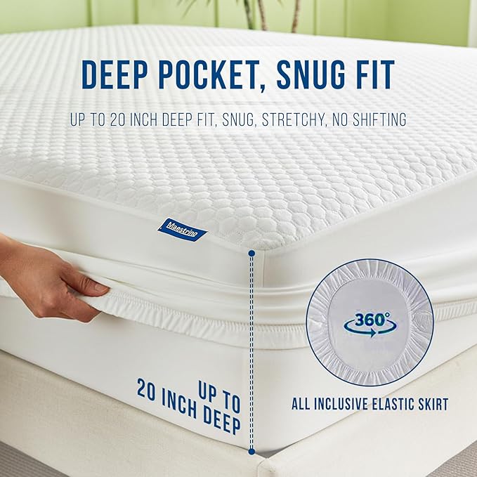 Luxury King Size Tencel Waterproof Mattress Protector Deep Pocket - Premium Cooling Bed Cover Pad - Hypoallergenic & Allergy-Friendly - Oeko-Tex Certified - Ultra Soft & Breathable