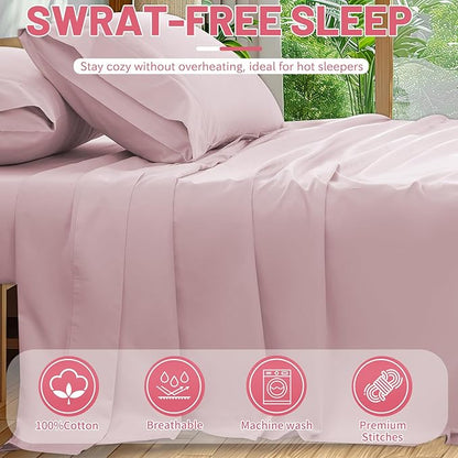 Extra Deep Pocket Queen Sheets 18-24 Inch 1000 Thread Count 100% Egyptian Cotton Sateen Weave Soft Breathable 4 Pieces（Queen,Light Pink）