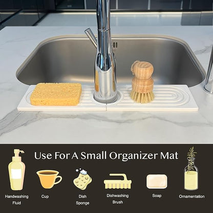 Bar Soap Holder, Diatomite Quick Drying Tray, Kitchen Drying Mat, Faucet Splash Guard for Bathroom Counter, Faucet Mat, Bathroom Tray, Drying Mat, Bathroom Decor (WHITE, 15.8 * 4")